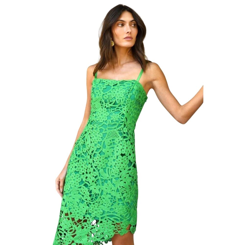 Adelyn Rae $178 Crochet Lace Square Neck Sleeveless Asymmetrical Dress XS